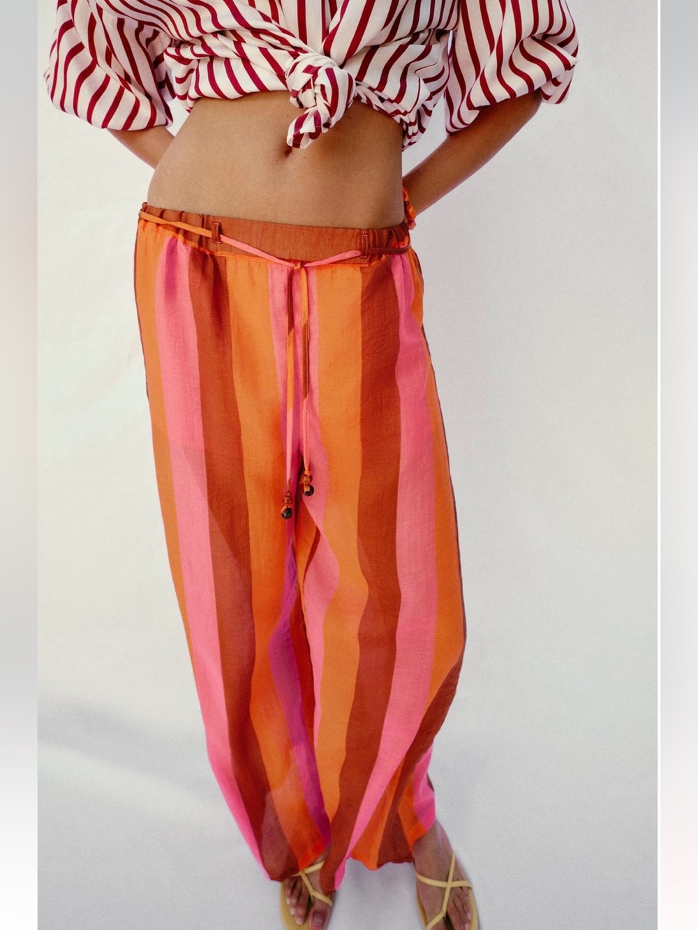 New ZARA Striped Wide-Leg Pants - Picture 6 of 9